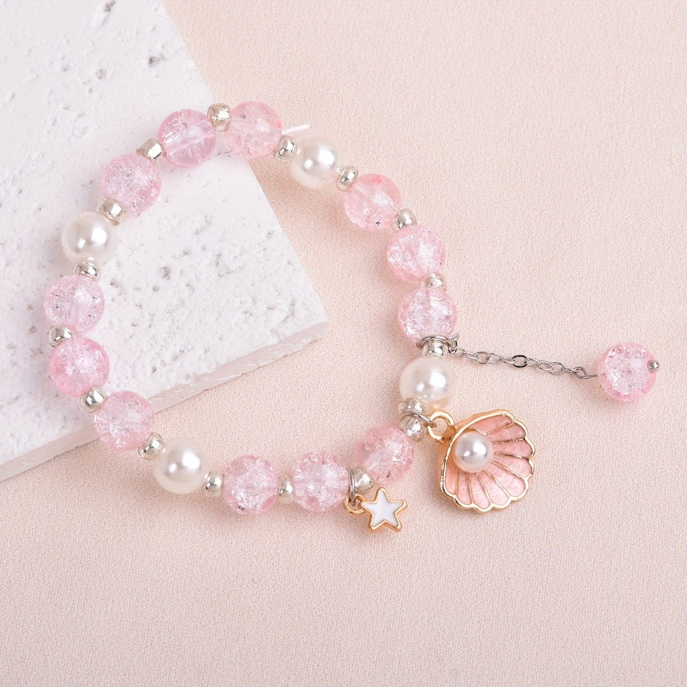 Girls Crystal Princess Bracelet With Shell Faux Pearl Decor