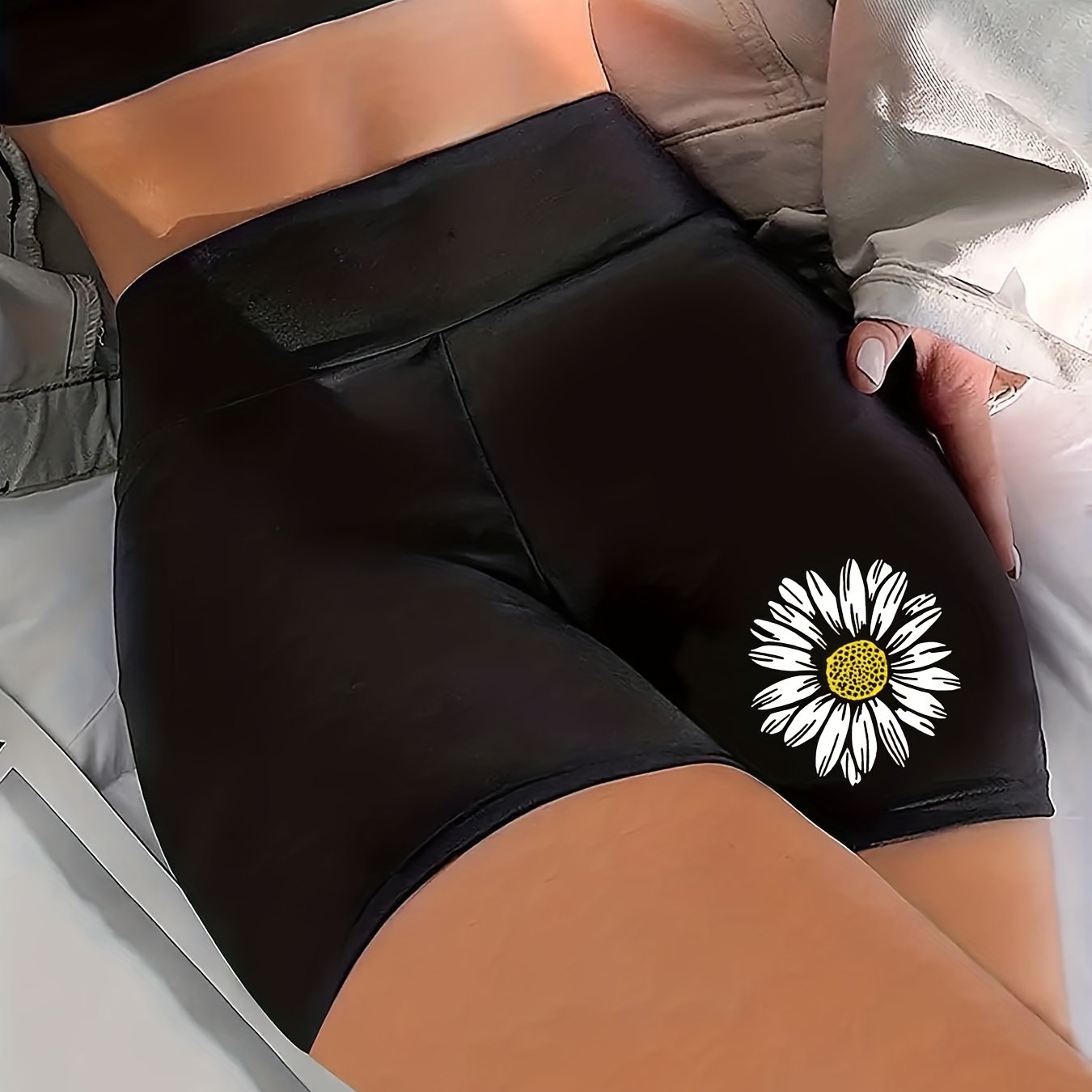 Flower Print High Rise Stretch Biker Shorts