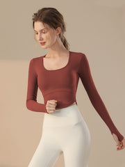 Backless Long Sleeve Yoga Tee with Padded - Quick Dry