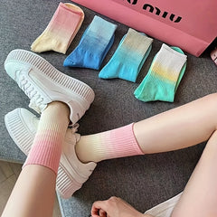 4 Pairs Ombre Crew Socks Comfy & Breathable Mid Tube Socks Women's Stockings