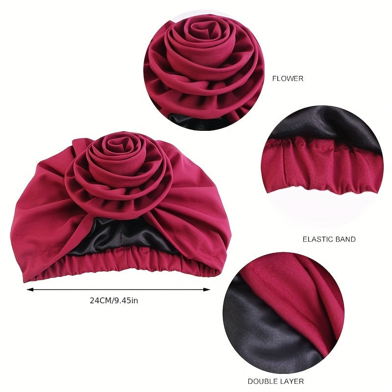 Satin Lined Turban Cap Double Layer Head Wrap Elastic Bonnet Chemo Hats