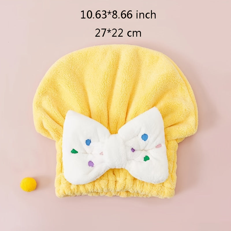 Kids Shower Cap Bow Dry Hair Coral Fleece Towel Cap