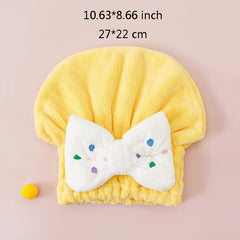 Kids Shower Cap Bow Dry Hair Coral Fleece Towel Cap