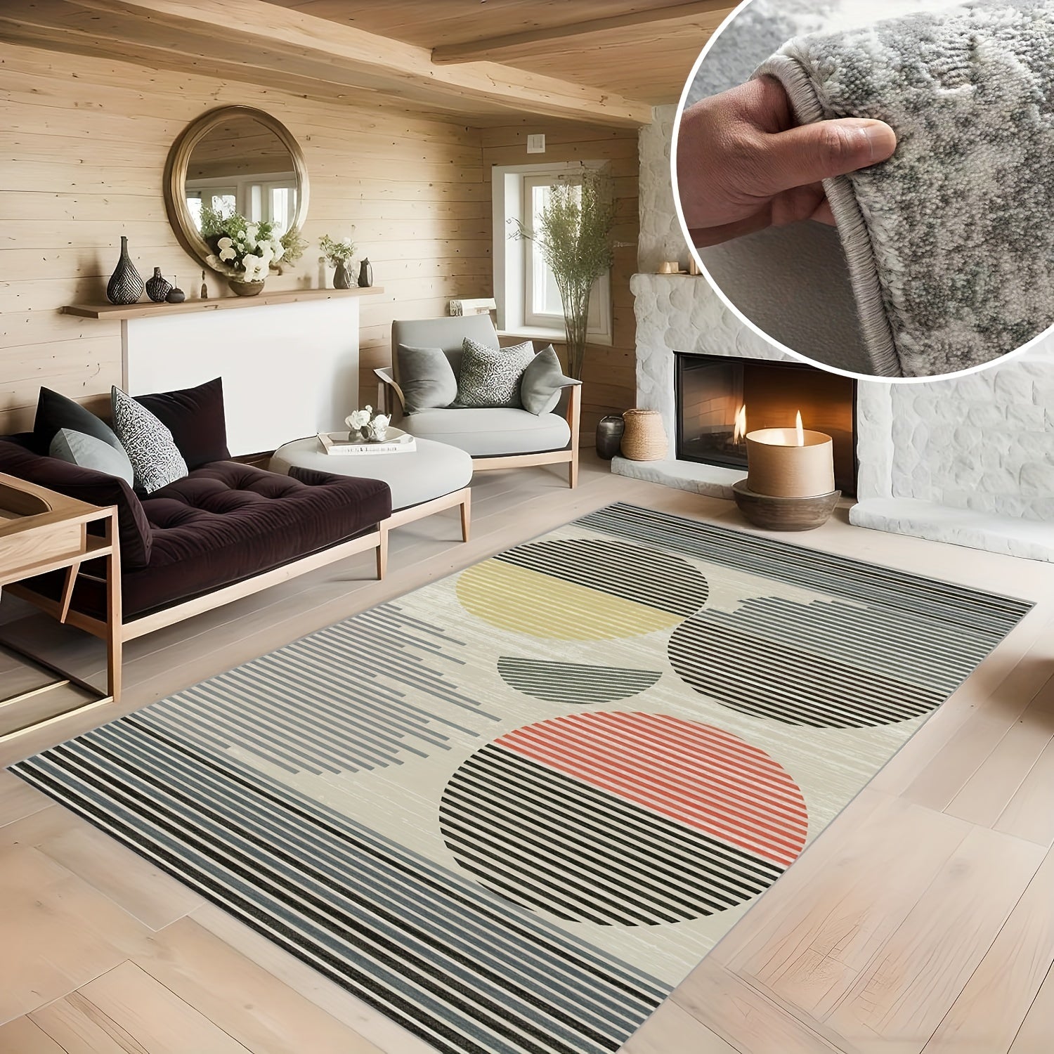 Cashmere Geometric Line Carpet Soft Non-Slip Modern Home Decoration