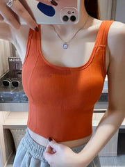 Solid Square Neck Tank Top Padded Sports Vest Top Women's Lingerie