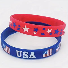 6 Pcs American Flag Wristband Patriotic Holiday Party Silicone Bracelet