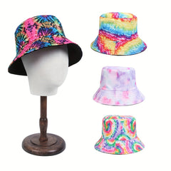 Rainbow Tie Dye Print Bucket Hat Hip Hop Reversible Basin Hat