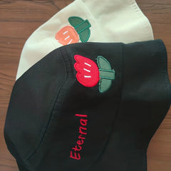 Tulip Embroidery Cartoon Bucket Hat for Women