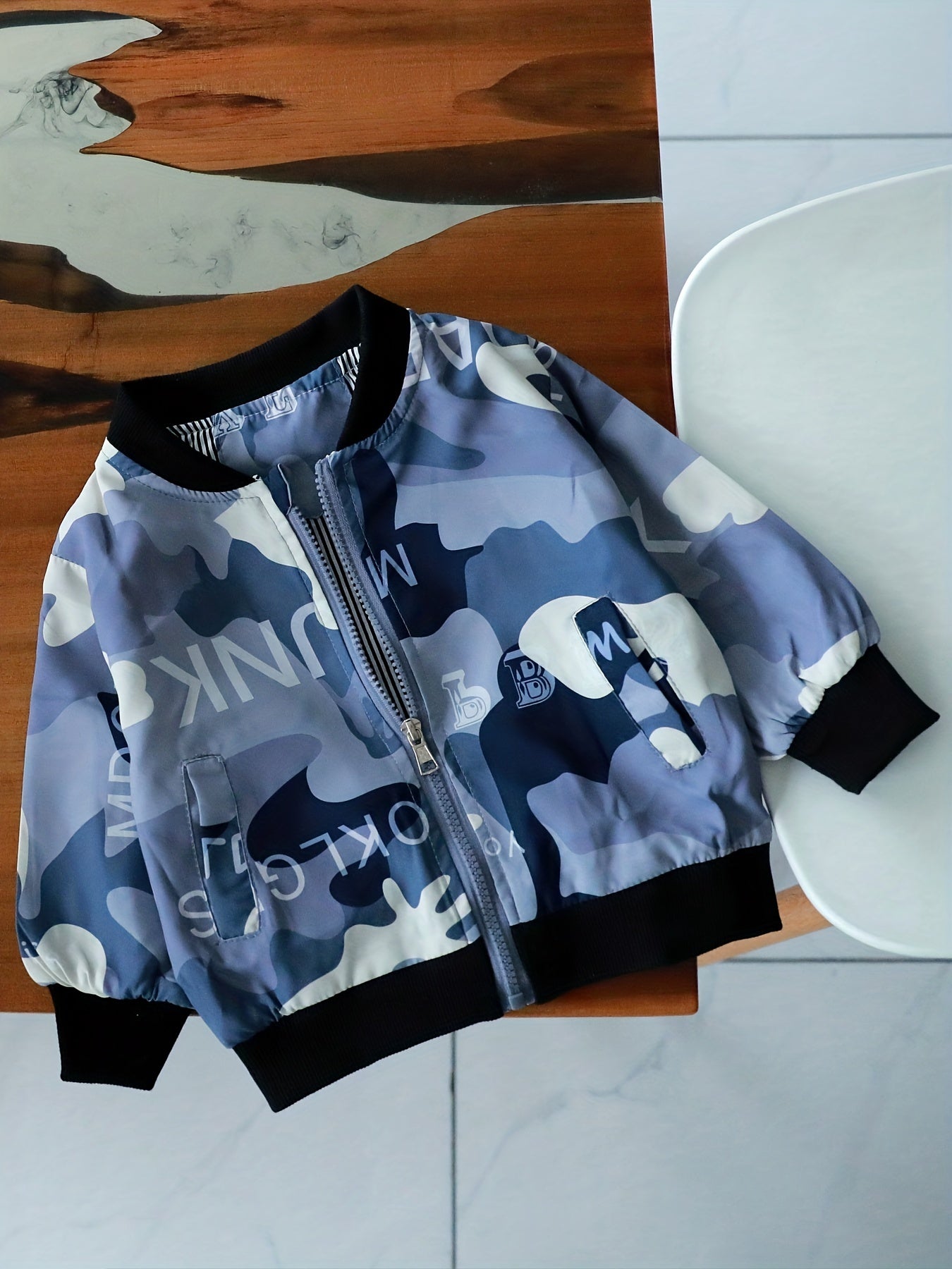 Boys Camo Print Windbreaker Jacket Zip Up Coat Kids Clothing