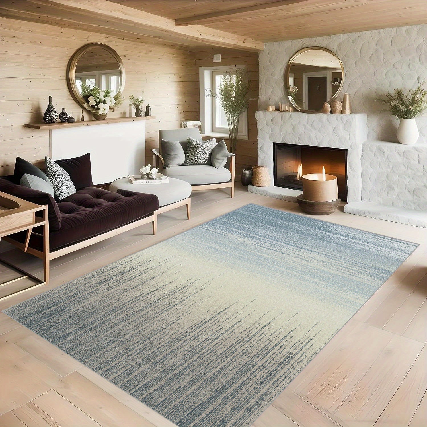 Striped Carpet Non Slip Machine Washable Rug for Living Room