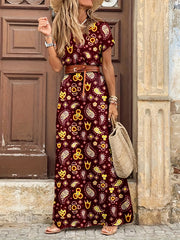 Boho Paisley Print V Neck Maxi Dress Plus Size