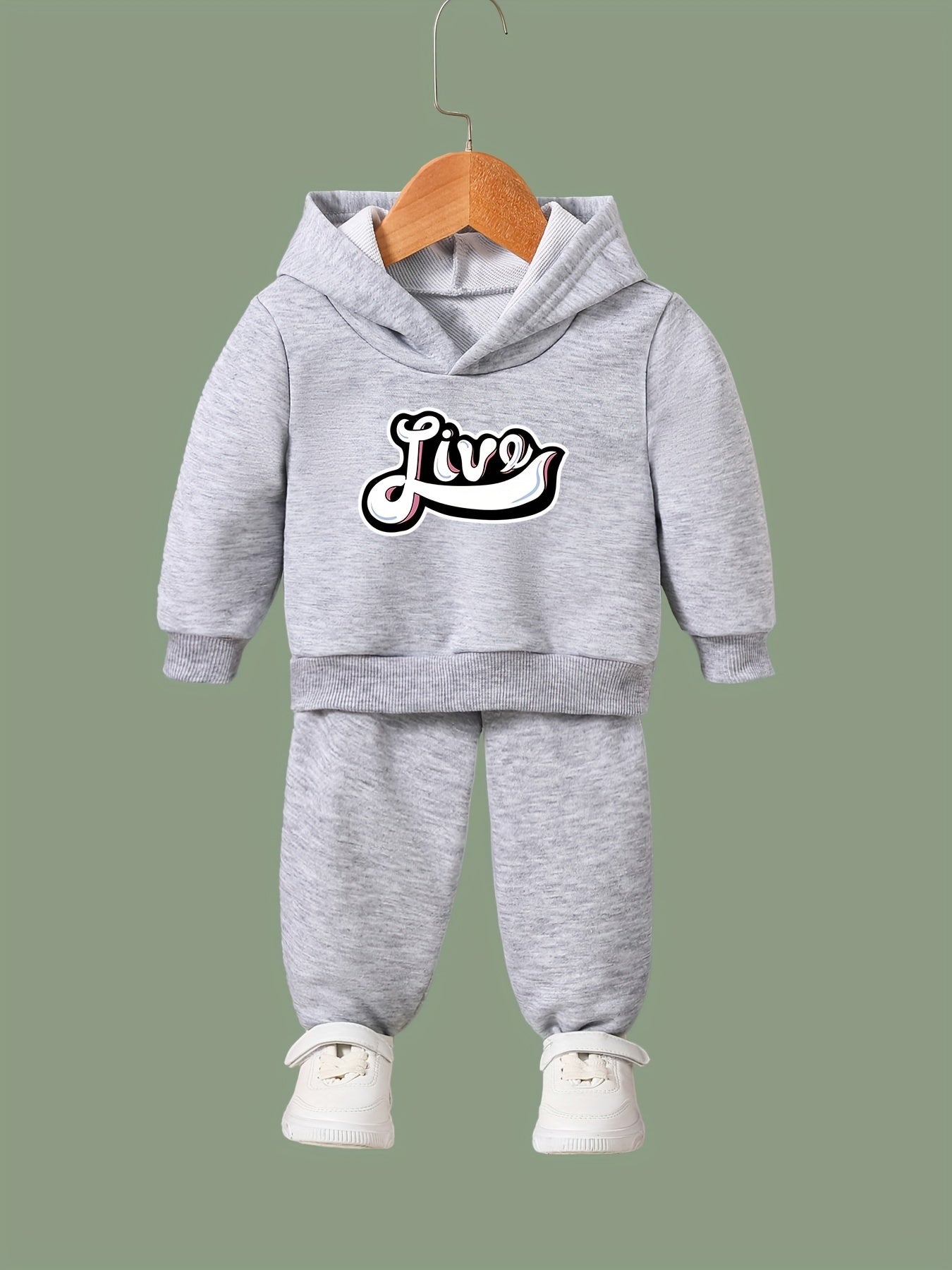 OERYUI Girls Boys 2pcs Activewear Set LIVE Print Hoodies Pants Set
