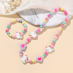 2pcs Cartoon Animal Beaded Necklace Bracelet Set for Girls