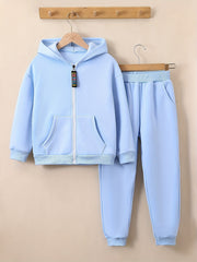 Girls 2pcs Fleece Hooded Sweatshirt Cardigan Sweatpants Set