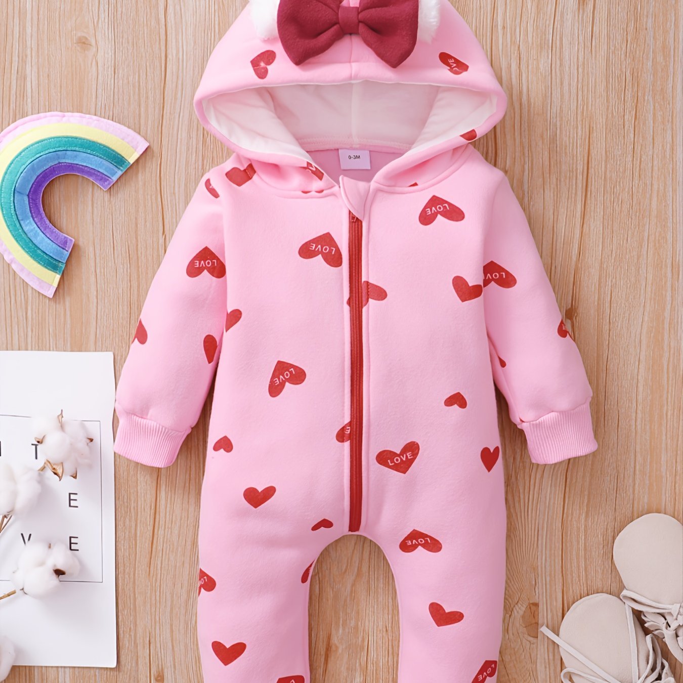 Heart Patterned Baby Jumpsuit for Winter Warmth