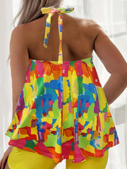 Geometric Print Halter Neck Top & Shorts Set