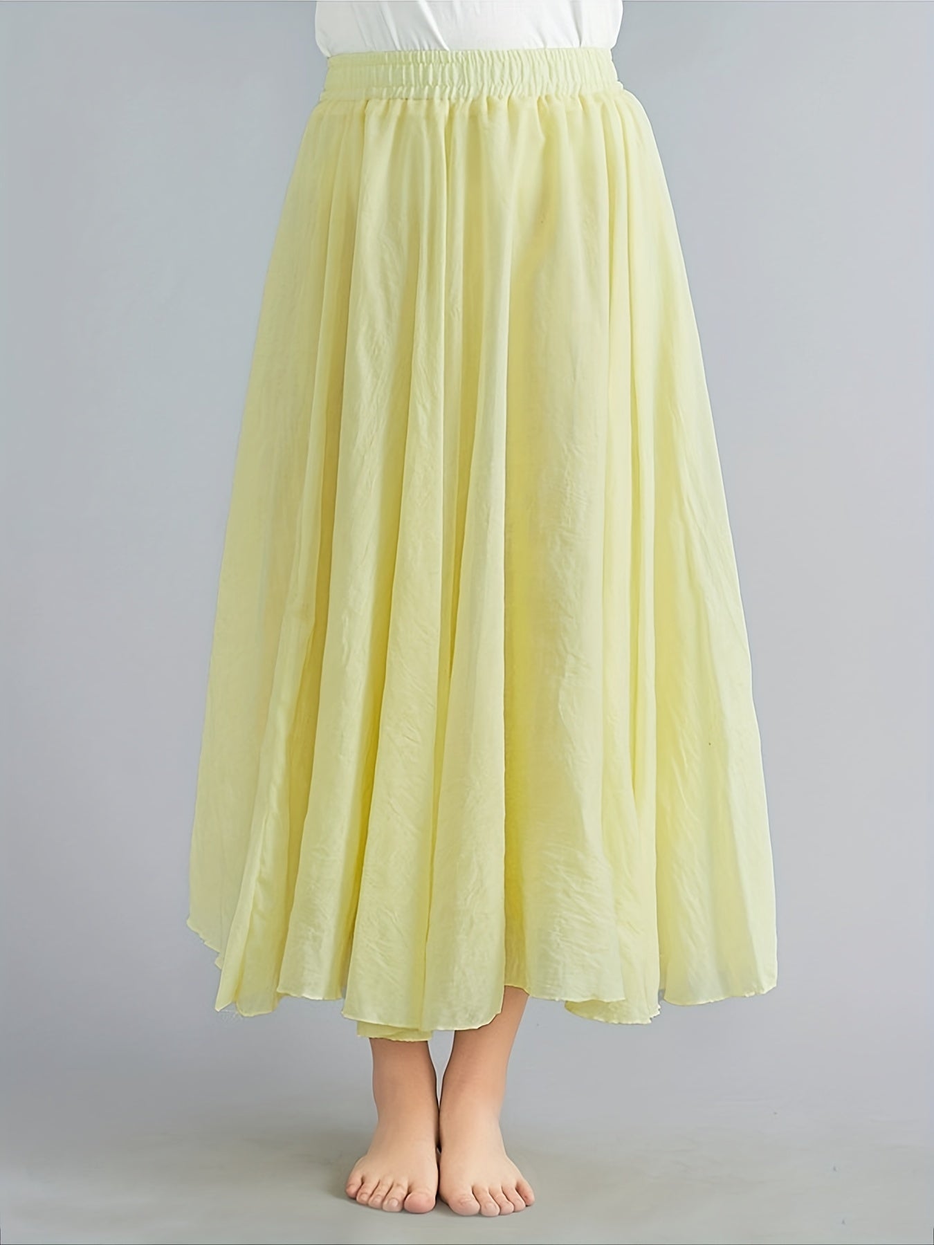 Solid Maxi Skirt Elastic Waist A-Line Summer Vacation Beach Women's Clothing