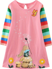 Girls' Rabbit Colorblock Rainbow Long Sleeve Dress