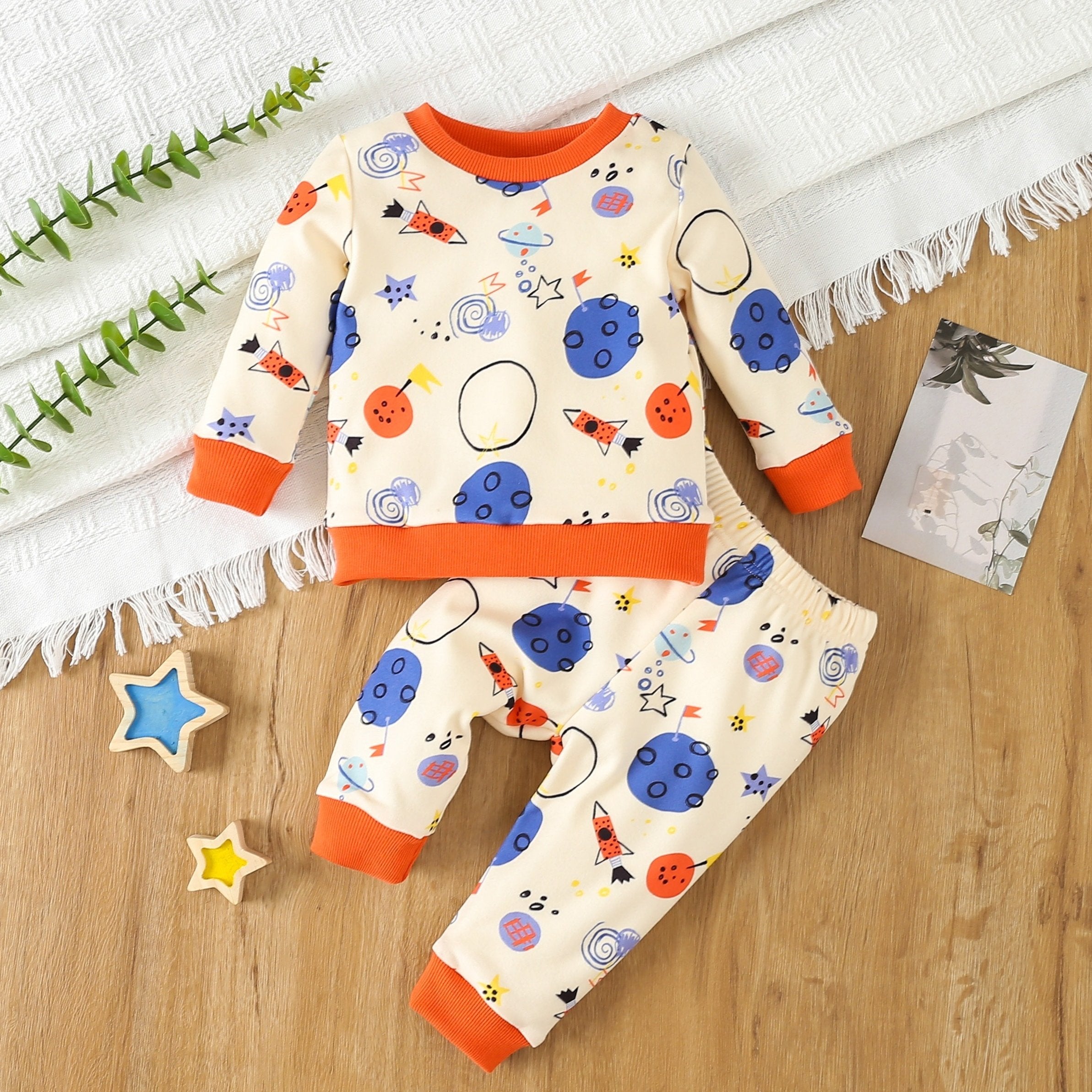 Baby Boy Cartoon Graphic Pullover Top Pants Set Pajama Set