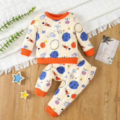 Baby Boy Cartoon Graphic Pullover Top Pants Set Pajama Set