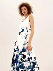 Floral Print Keyhole Maxi Dress Sleeveless Crew Neck Pocket Women's Clothing
