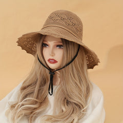 Hollow Out Crochet Bucket Hat Wide Brim Thin Breathable Basin Hat