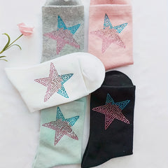 Star Rhinestone Decor Mid Tube Socks