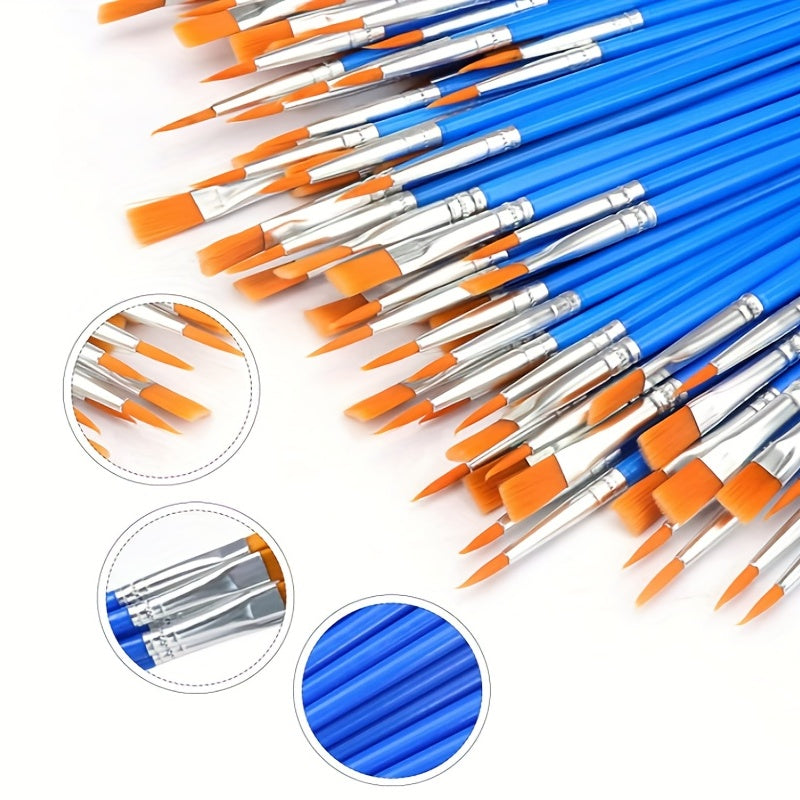 10pcs Acrylic Paint Brushes Set Flat Pointed Tip Paintbrushes Watercolor Art
