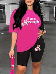 I Am Enough Print 2pcs Set T Shirt & Casual Shorts
