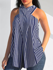 Sexy Criss Cross Block Halter Top Sleeveless Slim Fit