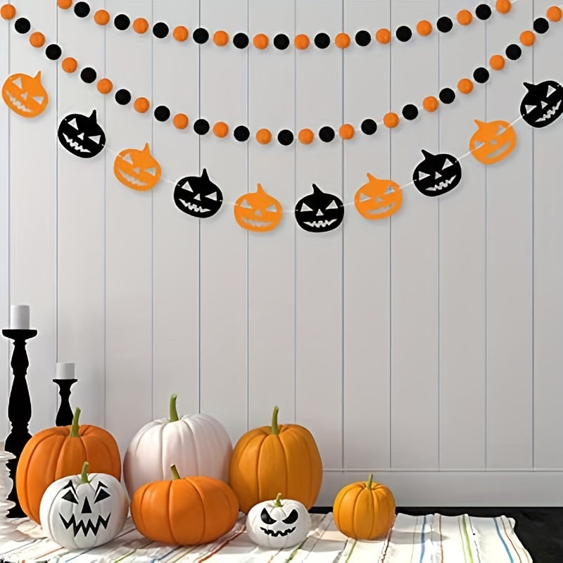 Halloween Pull Flag Banner Spider Bat Fur Ball Garland Pull Flag