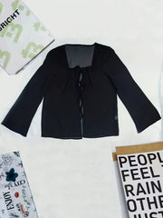Tie Front Square Blouse Long Sleeve for Spring & Summer
