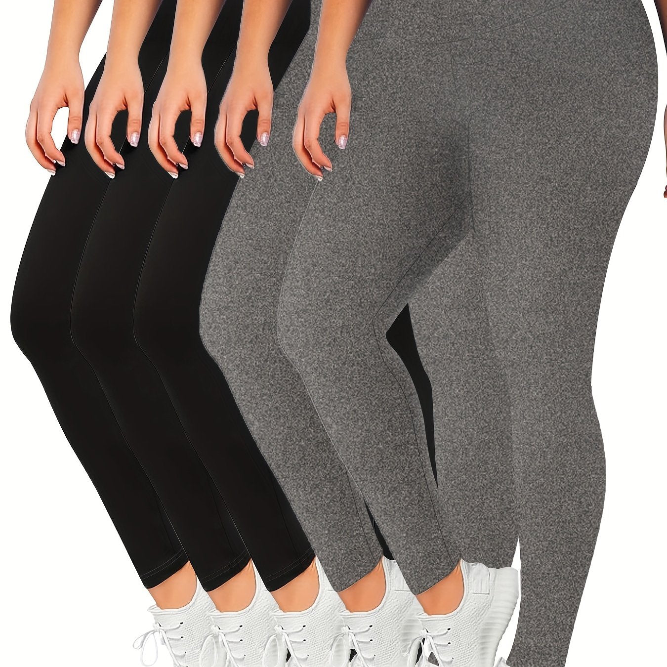 5 Pack Plus Size Sports Leggings Set | Tummy Control Yoga Workout Pants
