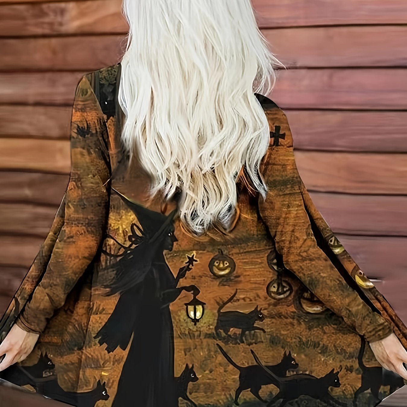 Halloween Cardigan Women's Plus Allover Print Long Sleeve