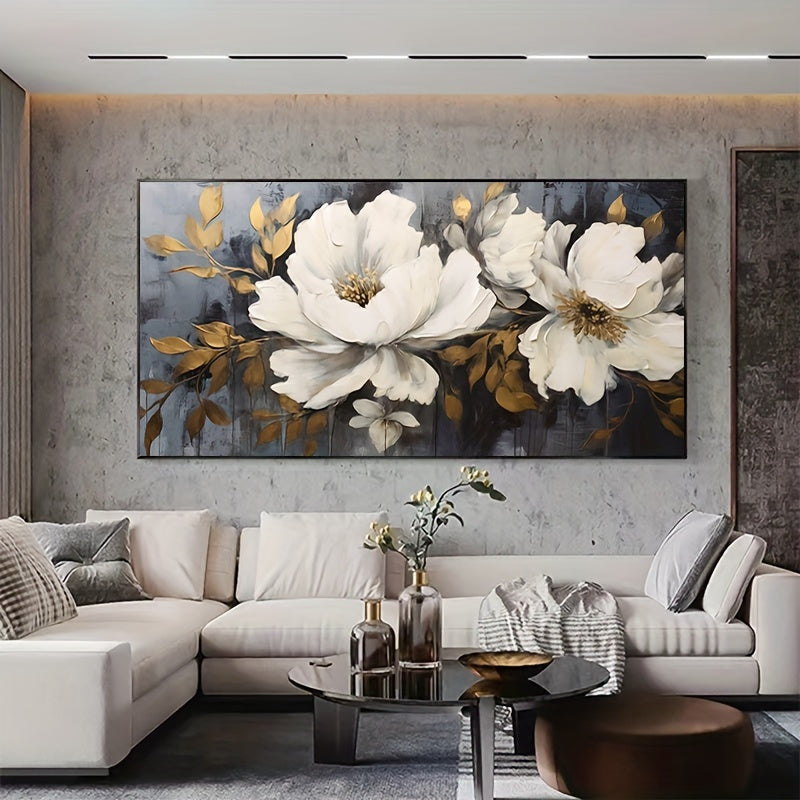 Golden Leaf Floral Canvas Wall Art