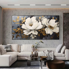 Golden Leaf Floral Canvas Wall Art