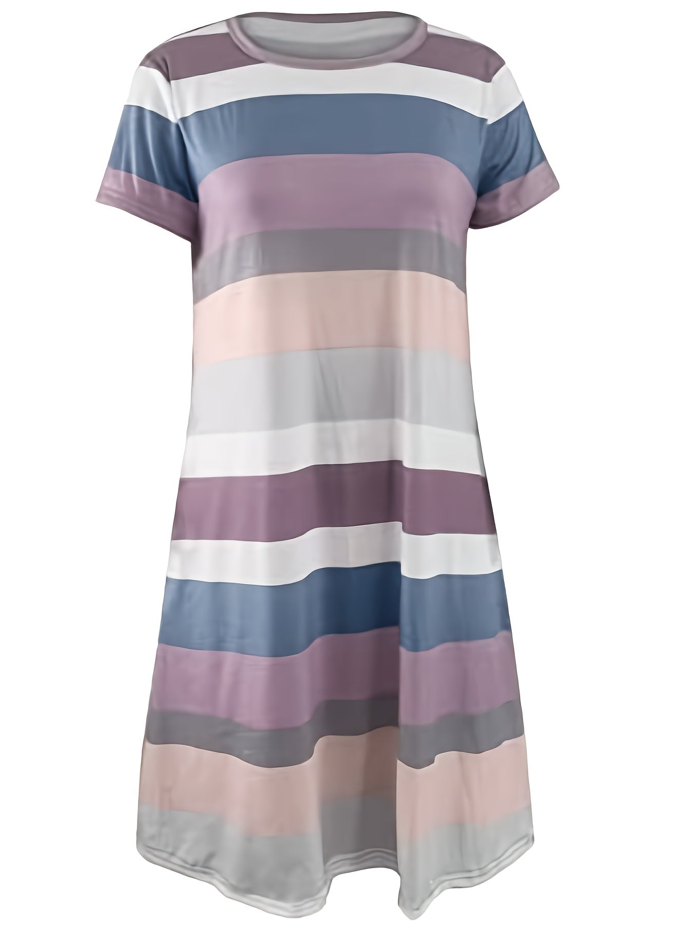 Colorblock Short Sleeve Tee Dress Women's Plus Casual Midi Dress