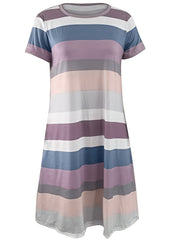Colorblock Short Sleeve Tee Dress Women's Plus Casual Midi Dress