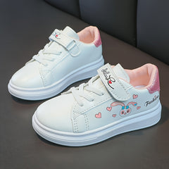 Girl's Cartoon Pattern Sneakers Hook And Loop Fastener Shoes For Kids