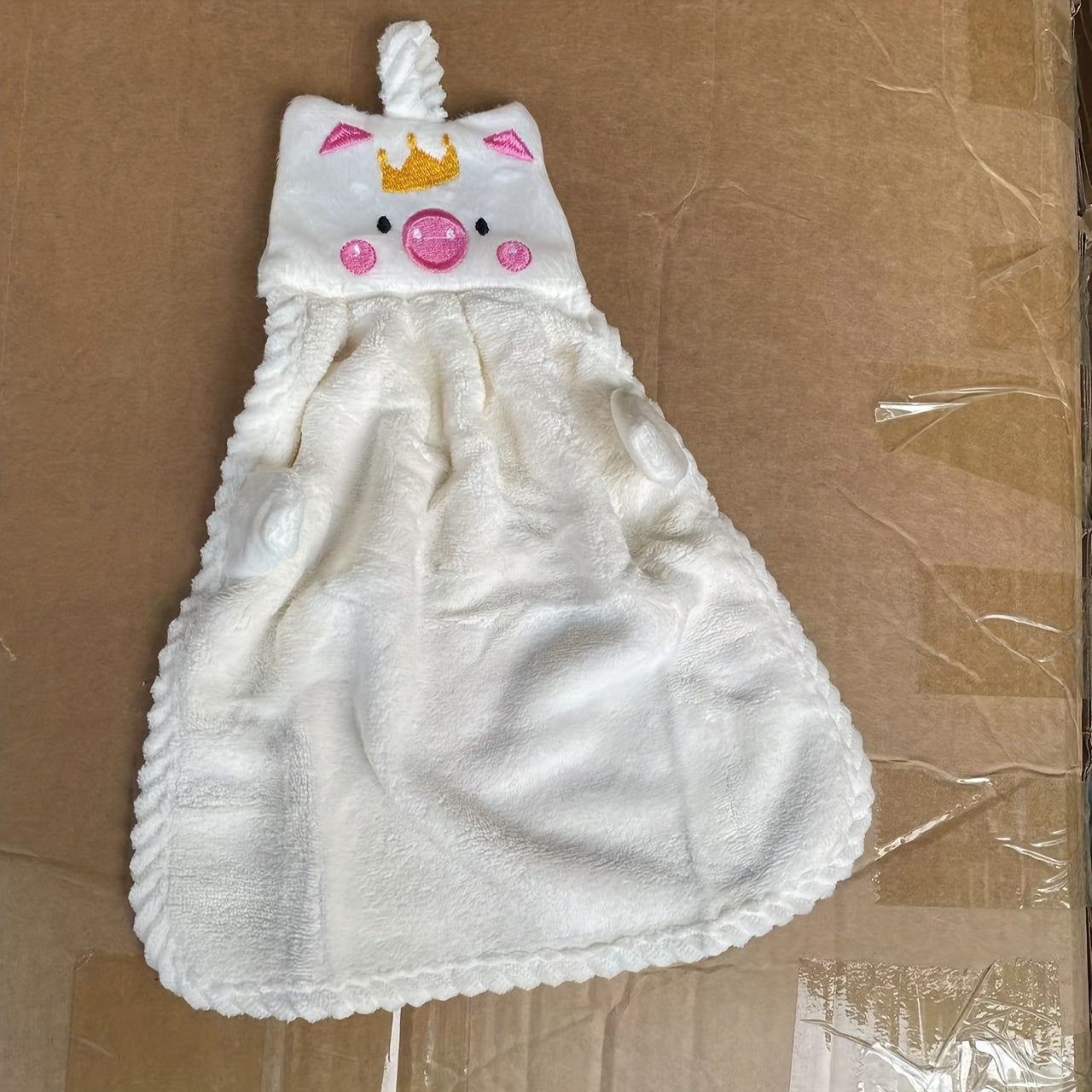 Coral Velvet Piggy Embroidery Hand Towel
