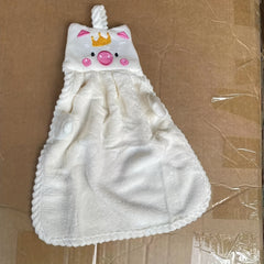 Coral Velvet Piggy Embroidery Hand Towel