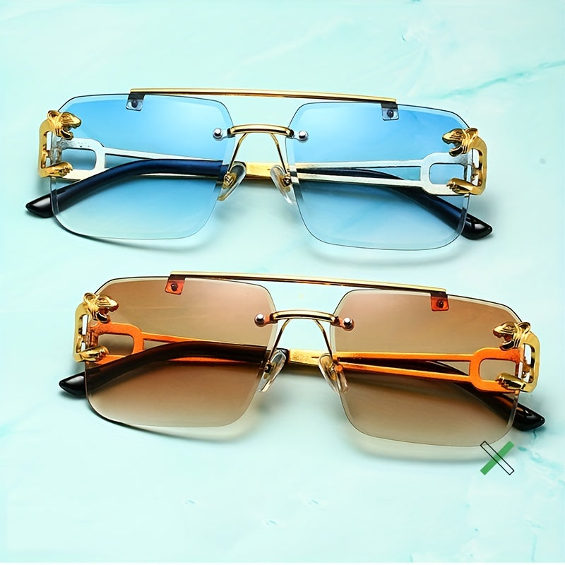 Leopard Retro Sunglasses for Men - Double Beam Frameless Cut Edge