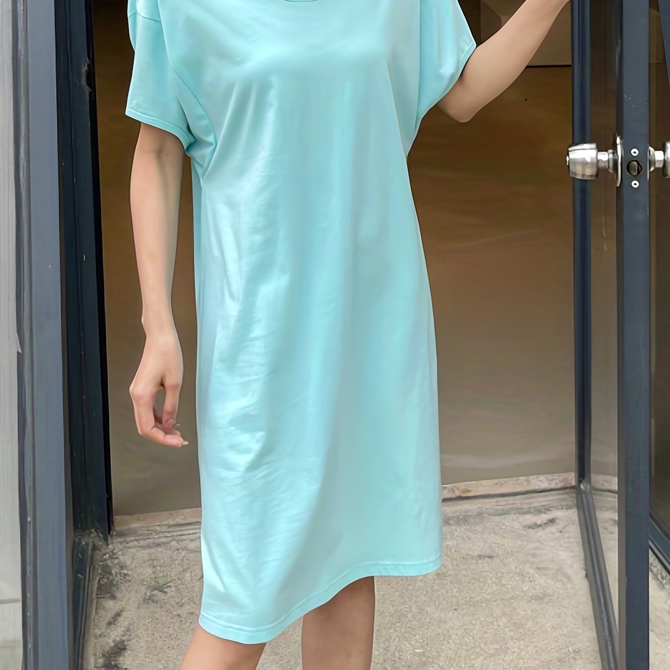 Cut Out Short Sleeve NightDress Crew Neck Pajama Dress