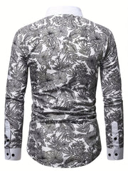 Flower Print Men s Casual Long Sleeve Shirt