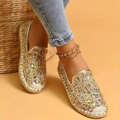 Women's Mesh Sequins Flat Loafers Slip-On Shoes