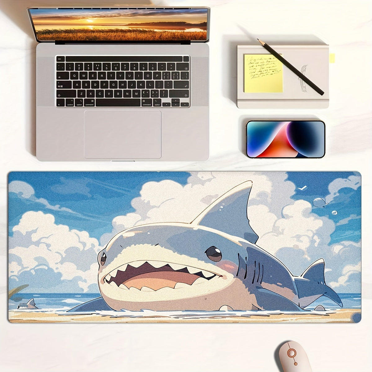 Shark Animation Beach Mouse Pad Non-slip Rubber Keyboard Office Game Pad
