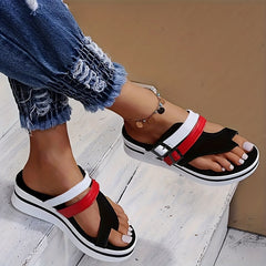 Women's Flat Slides Sandals Ankle Strap Buckle Thick Sole Summer Slippers