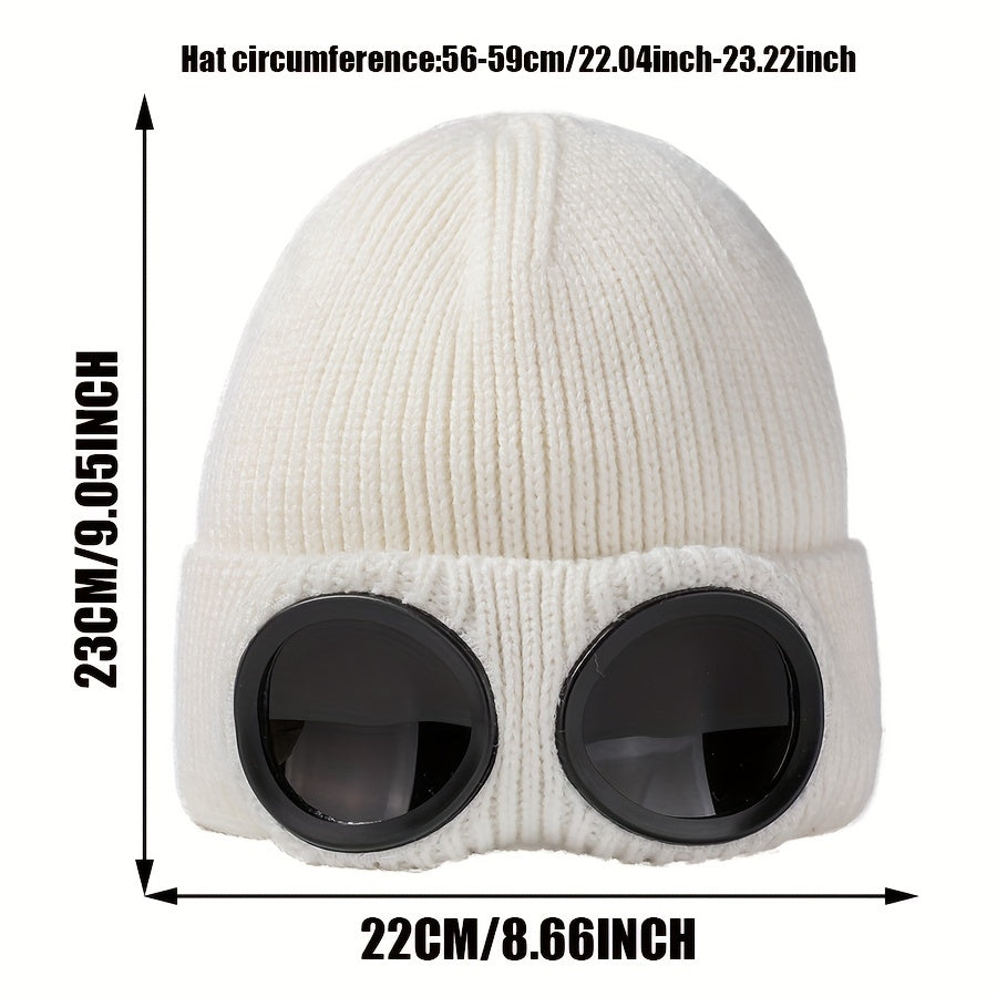 Unisex Knitted Glasses Hats Ear Protection Velvet Windproof Ski Hat