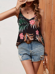 Floral Print V Neck Spaghetti Strap Top Casual Sleeveless Cami Top