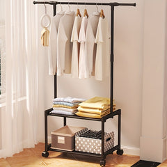 Metal Clothes Rack With 2 Layer Storage Shelf & Wheels Easy Assembly